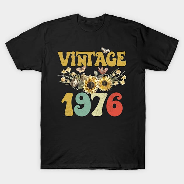 Vintage 1976 Sunflower Floral Retro Groovy 47th Birthday T-Shirt by Kens Shop